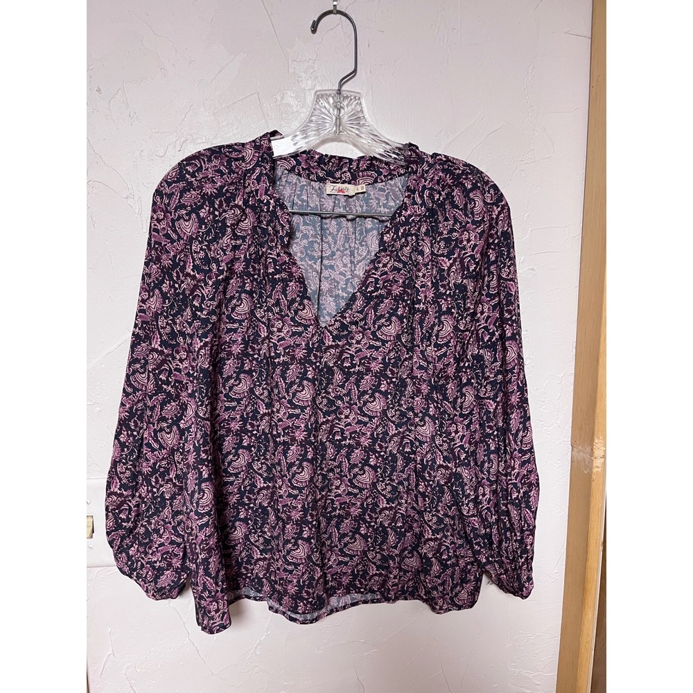 Faherty Paisley Print V Neck‎ Long Sleeve Blouse Women's Size S